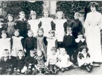 Children and teacher at Newhouse, St. Mary's R.C. school, 1908 (D/Ph 82/26) - Copyright Â© Durham County Record Office.