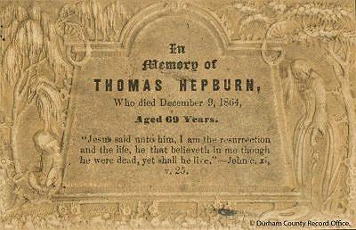 Funeral card for Thomas Hepburn, 9 December 1864(D/X 192/1) - Â© Durham County Record Office