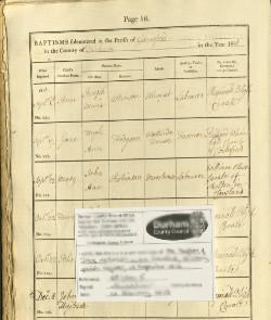 Gainford baptisms 1816 certified copy