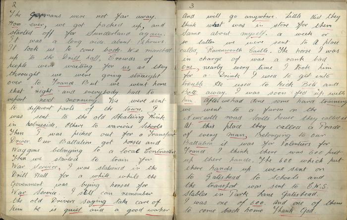 Diary pages 2-3: Newcastle horse arrives (Ref No. D/DLI 7/700/11)