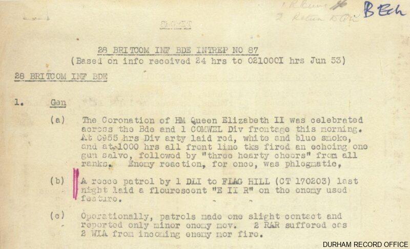 British Intelligence Report No.87, June 1953. Image © Durham Record Office (D/DLI 2/1/21(29))