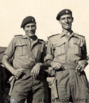 Captain Eric Burini (left) and Major Pat Donoghue MC (right), 1st Battalion DLI, Korea, October-December 1952. Image © Durham Record Office (D/DLI 2/1/21(201))