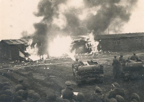 Burning the last hut in Belsen camp, 21 May 1945. Image © Durham Record Office (D/DLI 7/404/42)